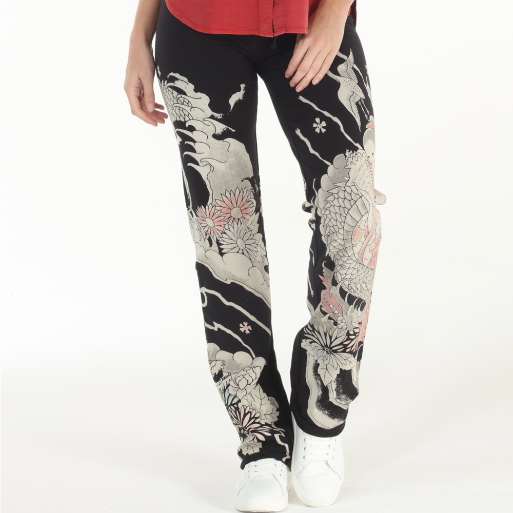 French Terry Black and Cream Women's Pants